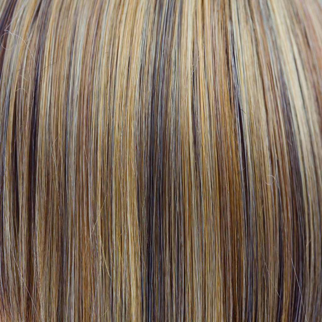 Butter Pecan  -  A pecan blond which melts into many tones of warmth, runs into a toasted pecan white. The creams throughout it look extremely natural and blend through the length. This multidimensional blond is lovely, luscious and really warms the skin tone.