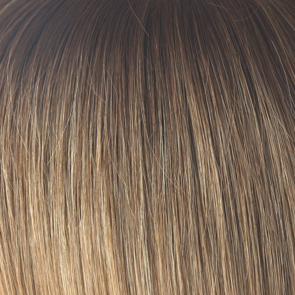 Macadamia-LR  -  The warm rich ombre of the macadamia brown roots blend through into soft, golden blond and walnut cream slices. With a luxury, velvet finish, Macadamia-LR looks great in long and mid length styles.